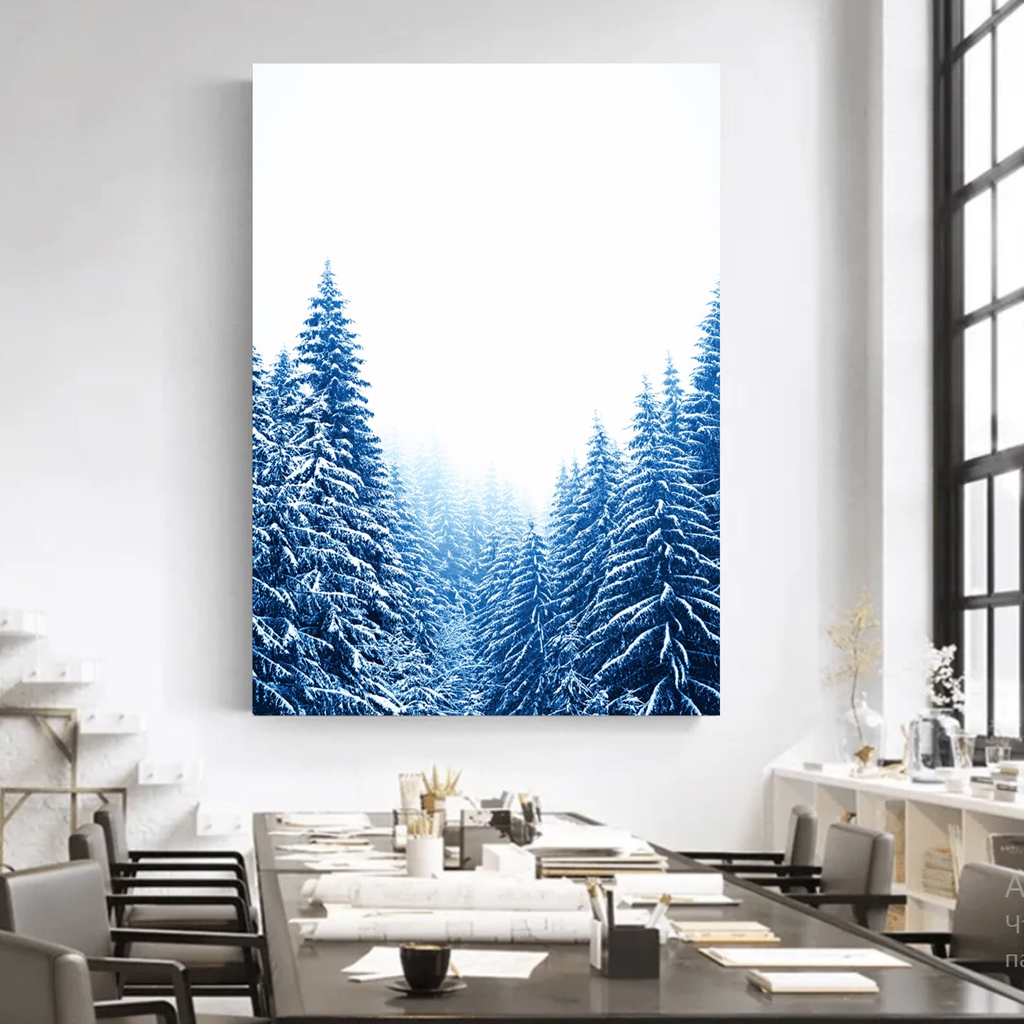Blue Pine Tree Forest with Snow Large Print or Canvas | Christmas Forest Wall Art