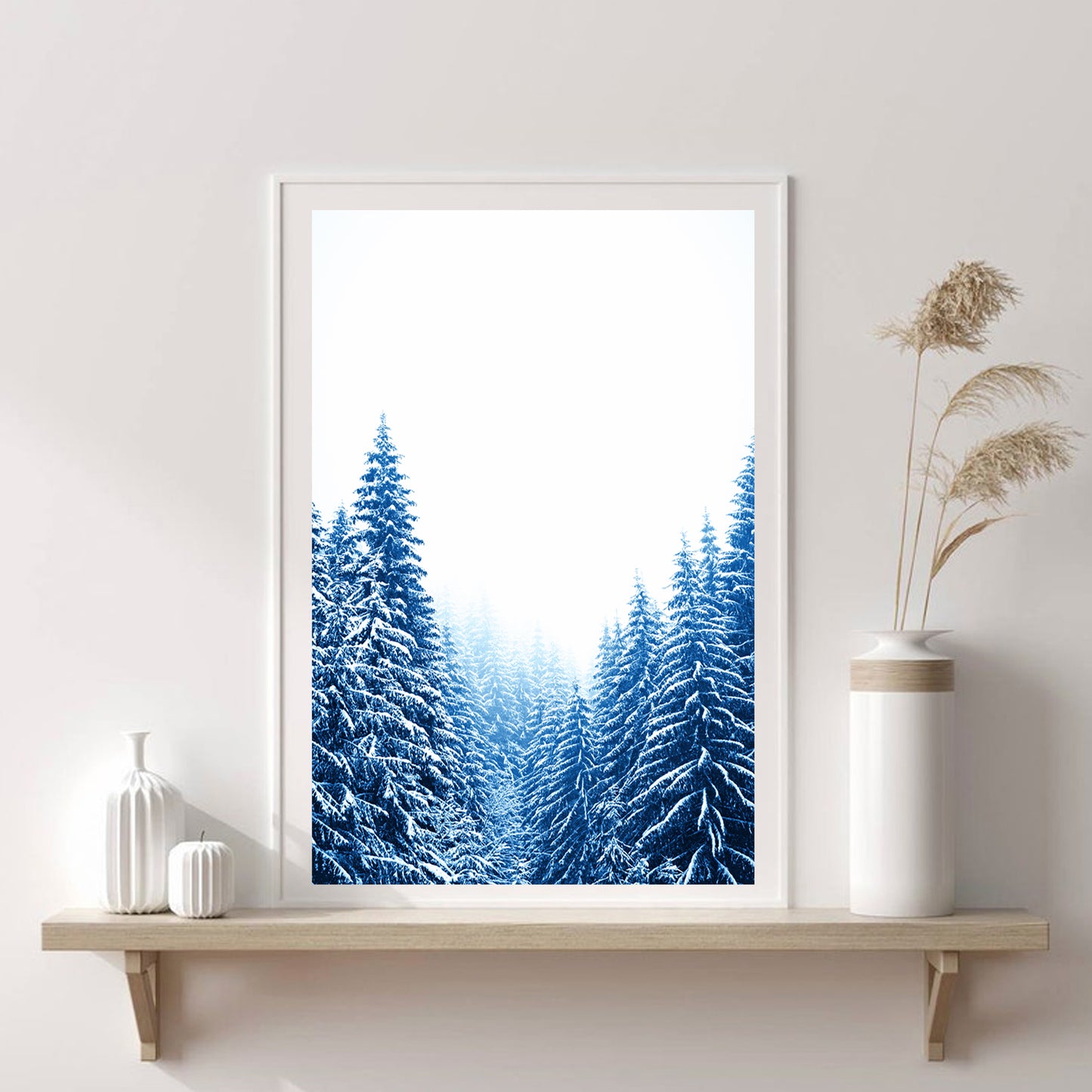 Blue Pine Tree Forest with Snow Large Print or Canvas | Christmas Forest Wall Art