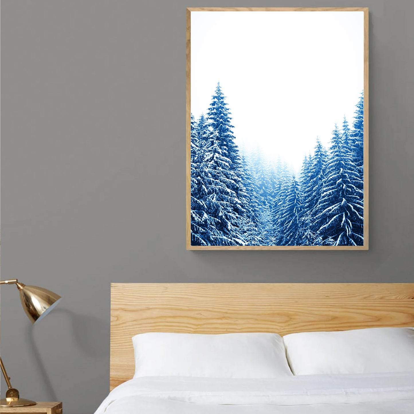 Blue Pine Tree Forest with Snow Large Print or Canvas | Christmas Forest Wall Art