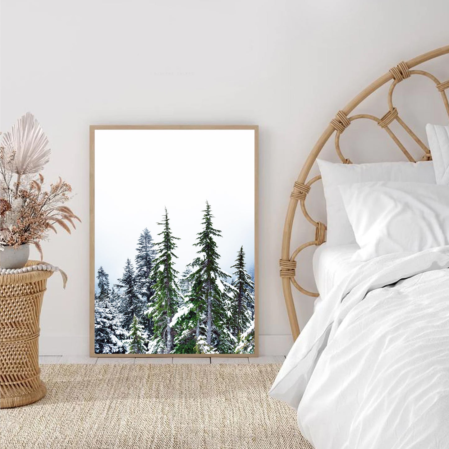 Winter Forest Wall Art | Green Pine Tree Forest with Snow Large Print or Canvas