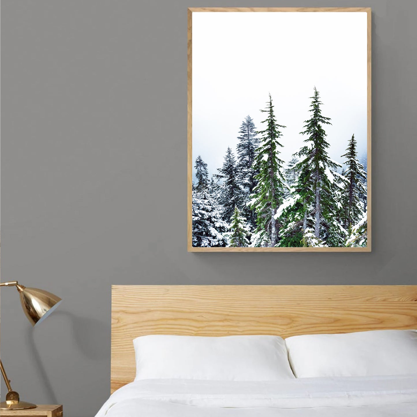 Winter Forest Wall Art | Green Pine Tree Forest with Snow Large Print or Canvas