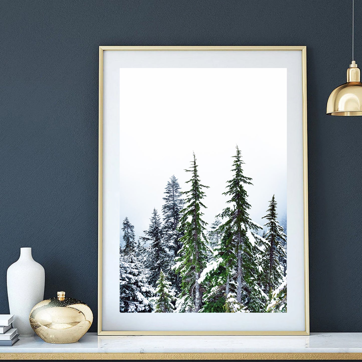 Winter Forest Wall Art | Green Pine Tree Forest with Snow Large Print or Canvas