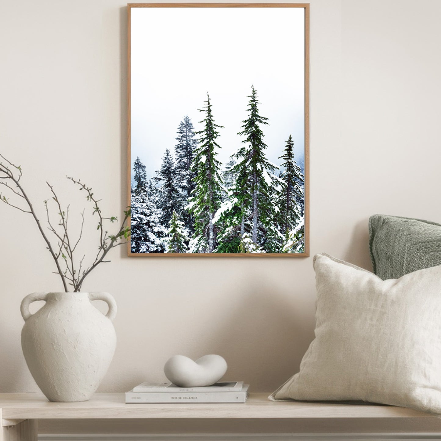 Winter Forest Wall Art | Green Pine Tree Forest with Snow Large Print or Canvas