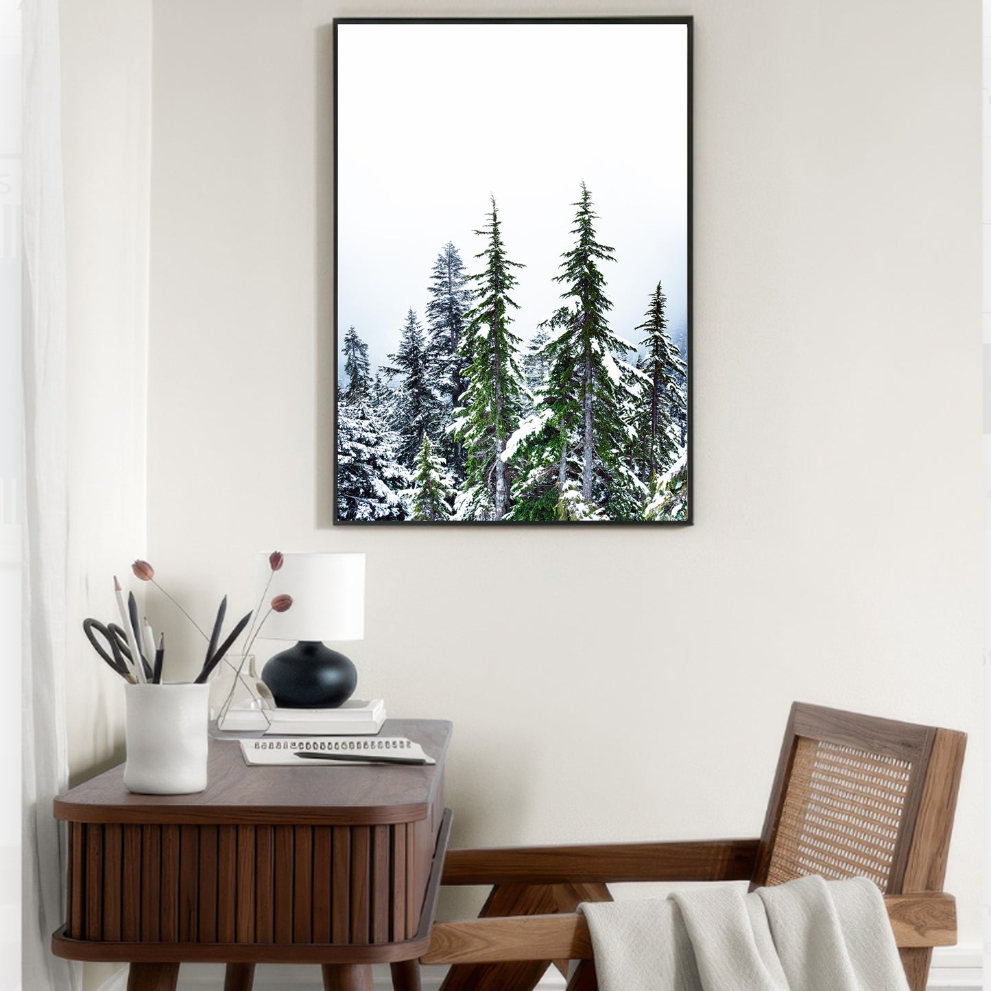Winter Forest Wall Art | Green Pine Tree Forest with Snow Large Print or Canvas