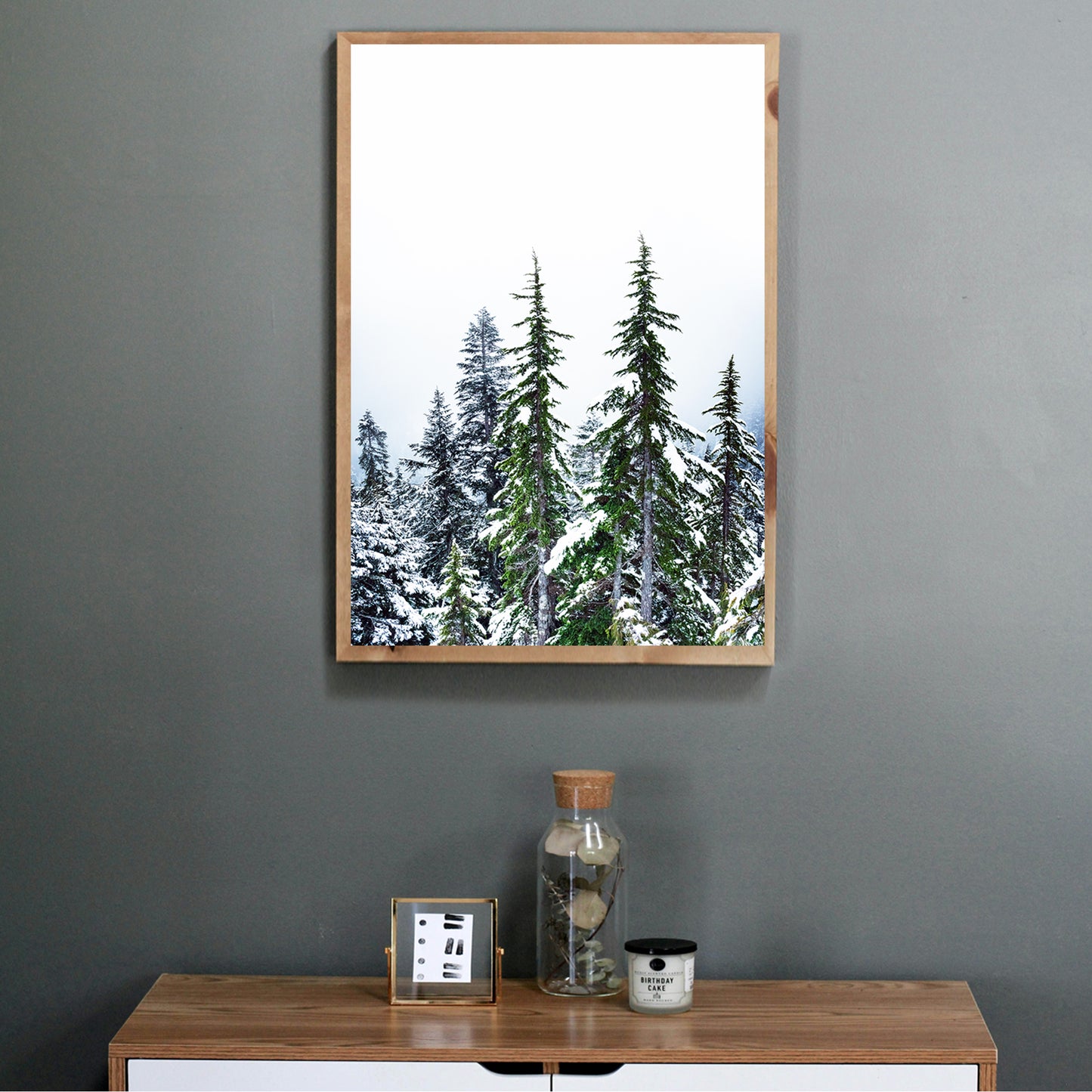 Winter Forest Wall Art | Green Pine Tree Forest with Snow Large Print or Canvas