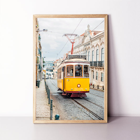 Framed poster with yellow tram of Lisbon.