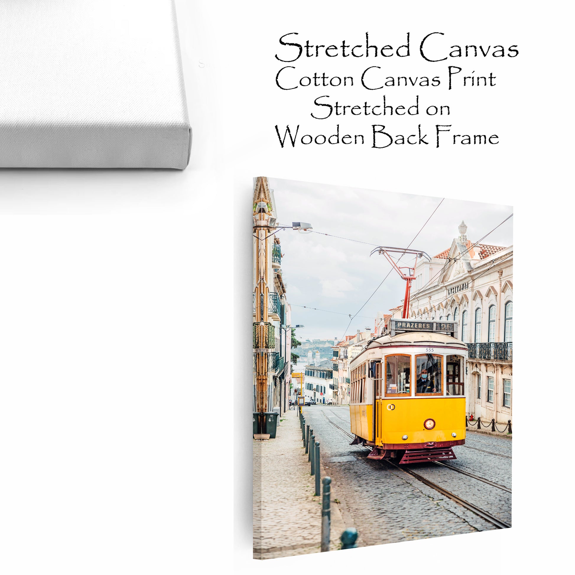Lisbon tram on stretched canvas.
