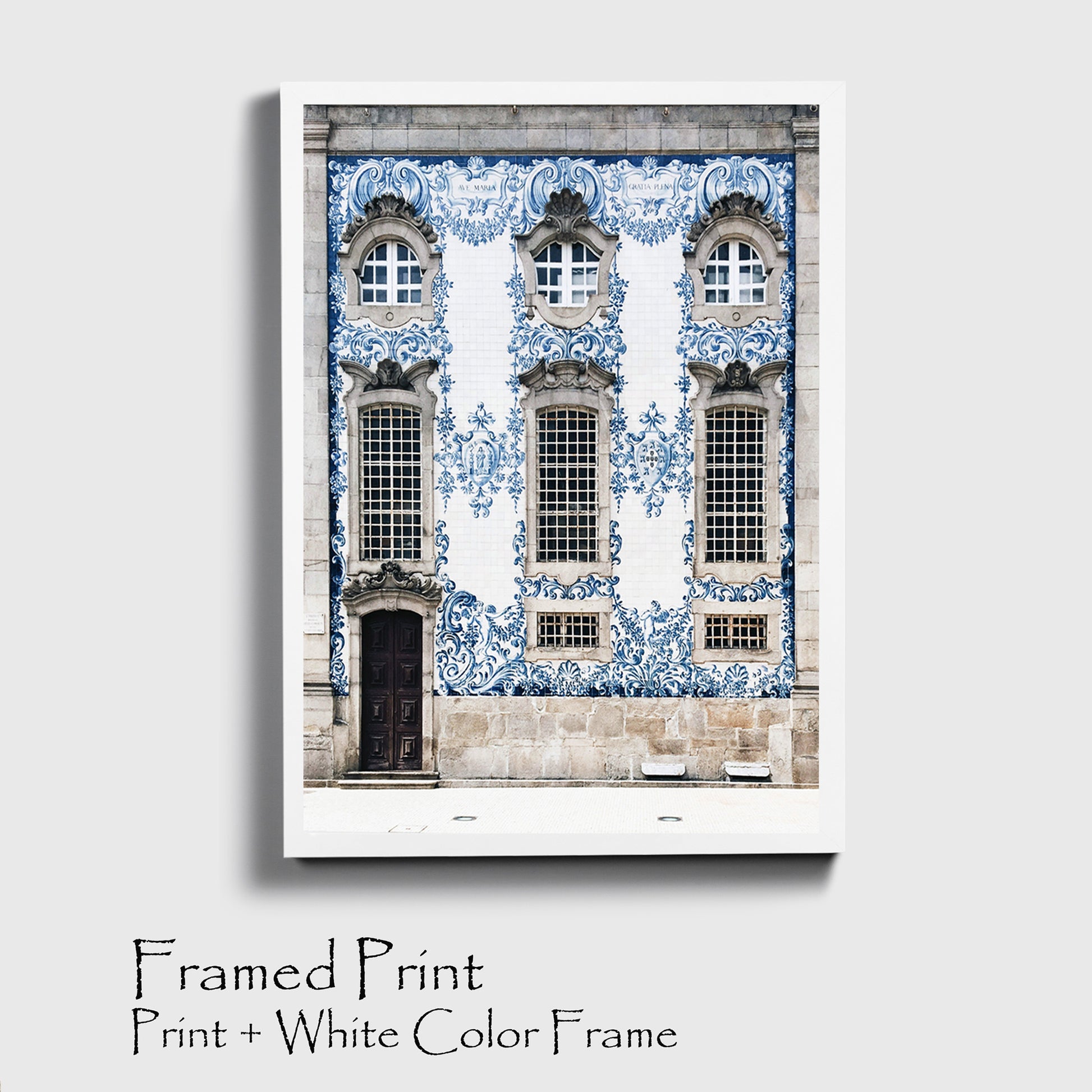 Blue house of Porto poster in white color frame.