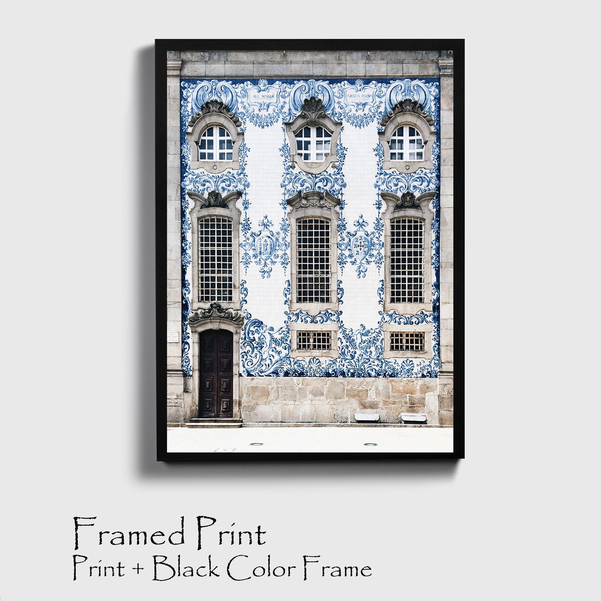 Blue house of Porto poster in black color frame.