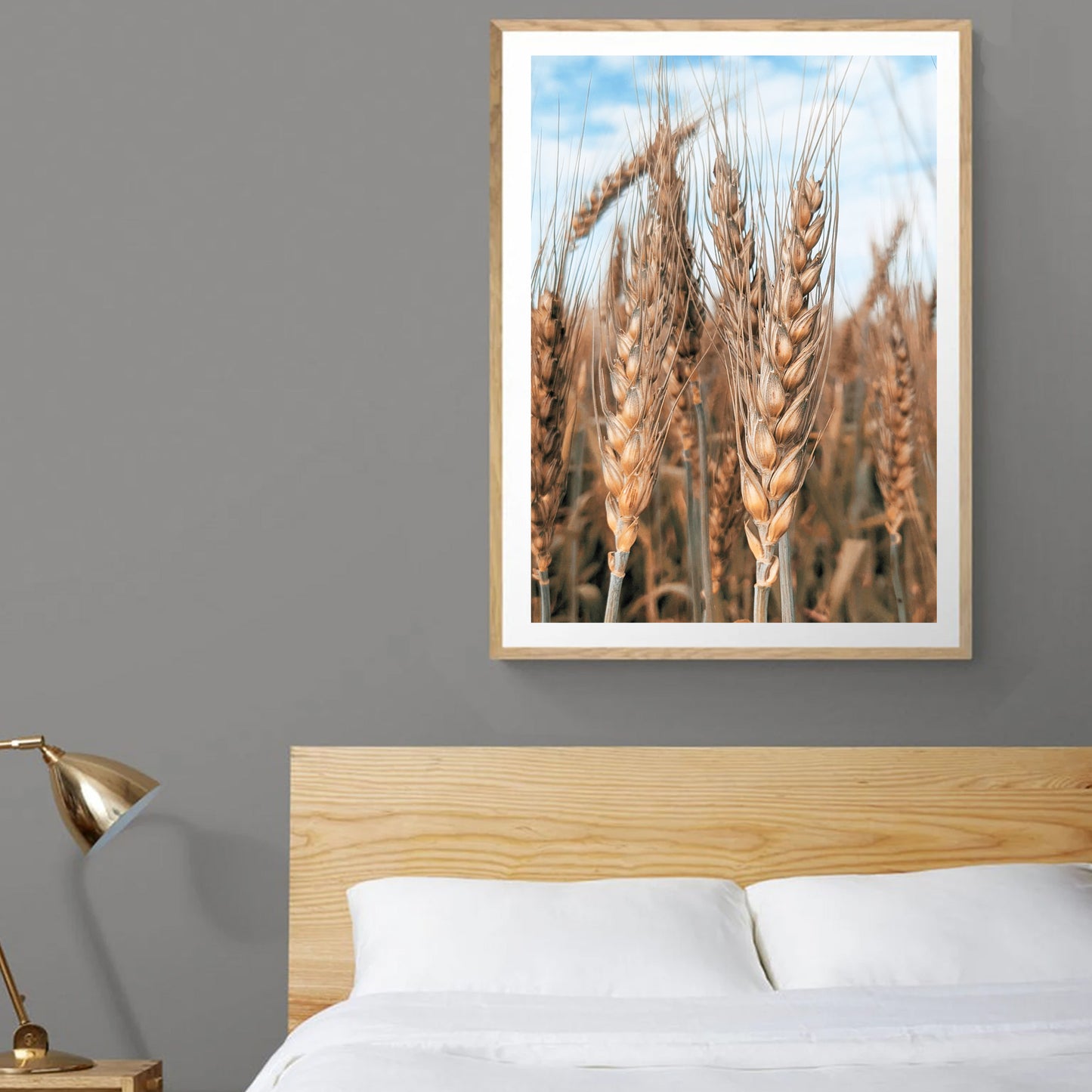 Wheat ears framed  photo in bedroom.