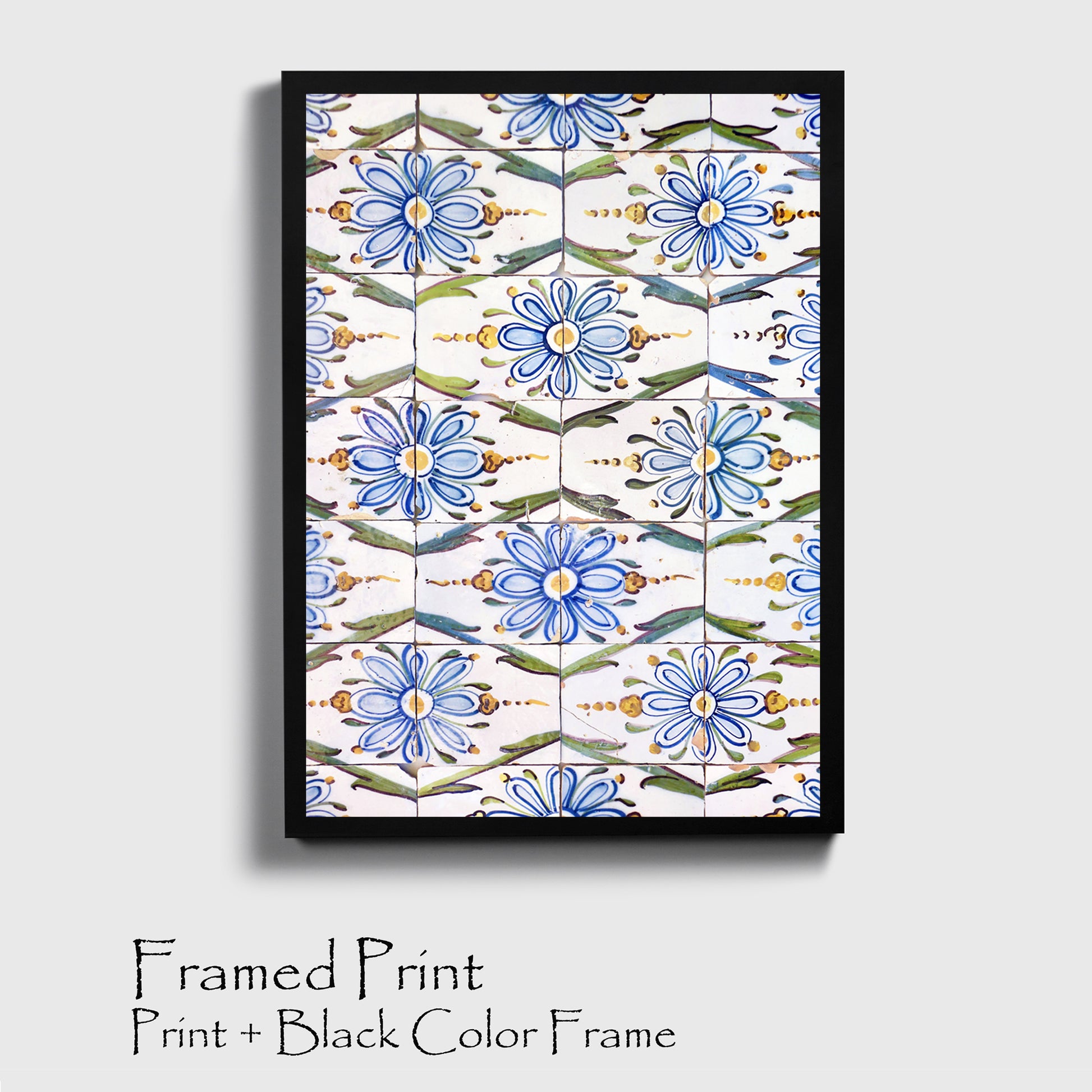 Framed wall art with floral ornament.