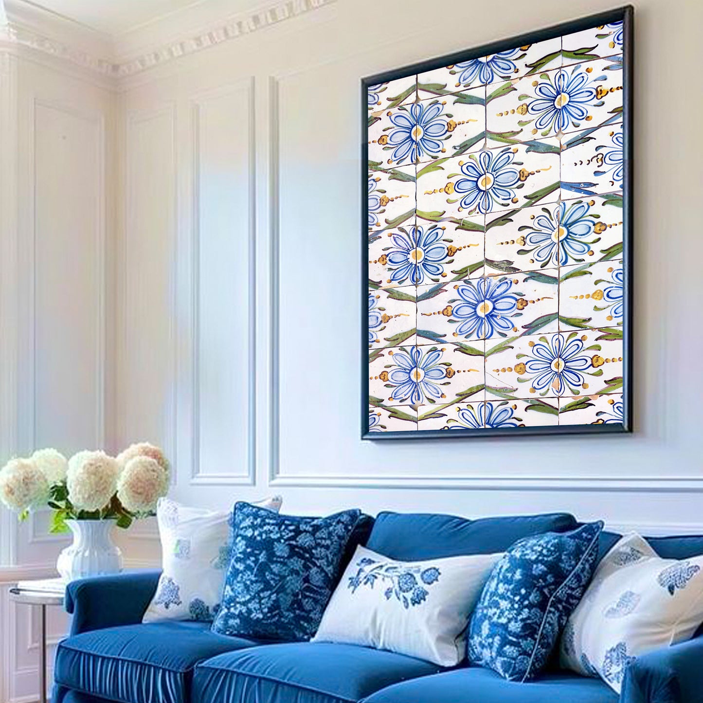 Blue Flower Geometric Ornament Poster | Portugal Azulejos Tiles Photo