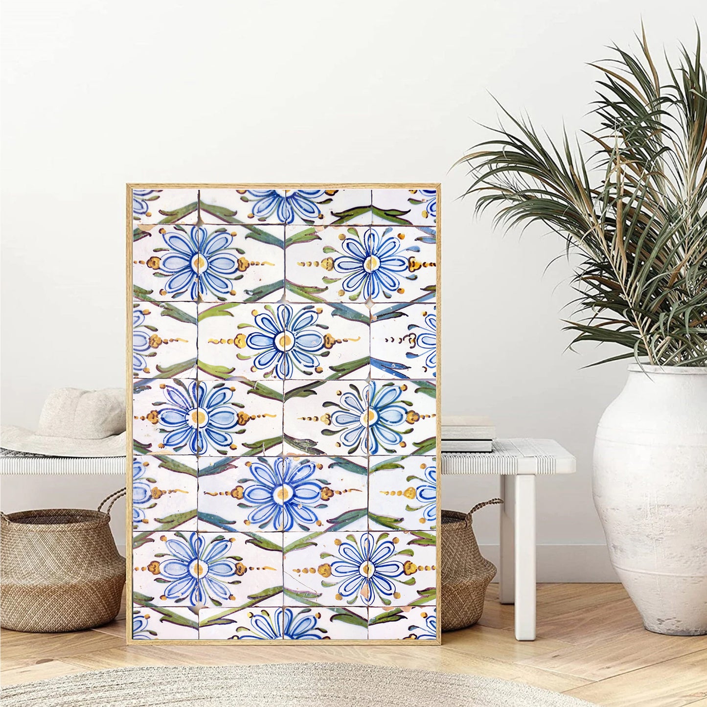 Blue Flower Geometric Ornament Poster | Portugal Azulejos Tiles Photo
