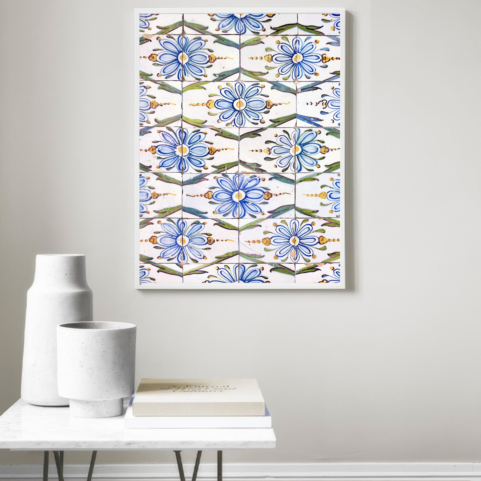 Blue flower geometric ornament poster.