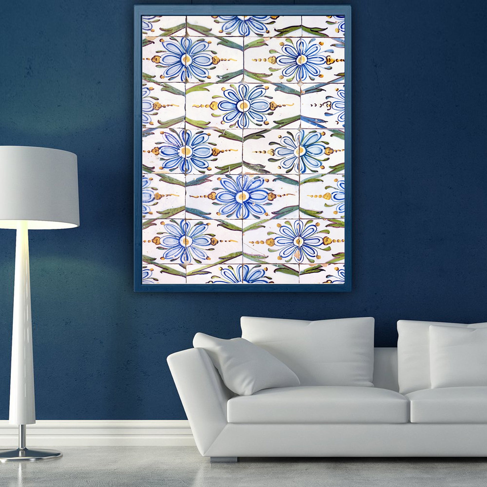 Blue wall decor.