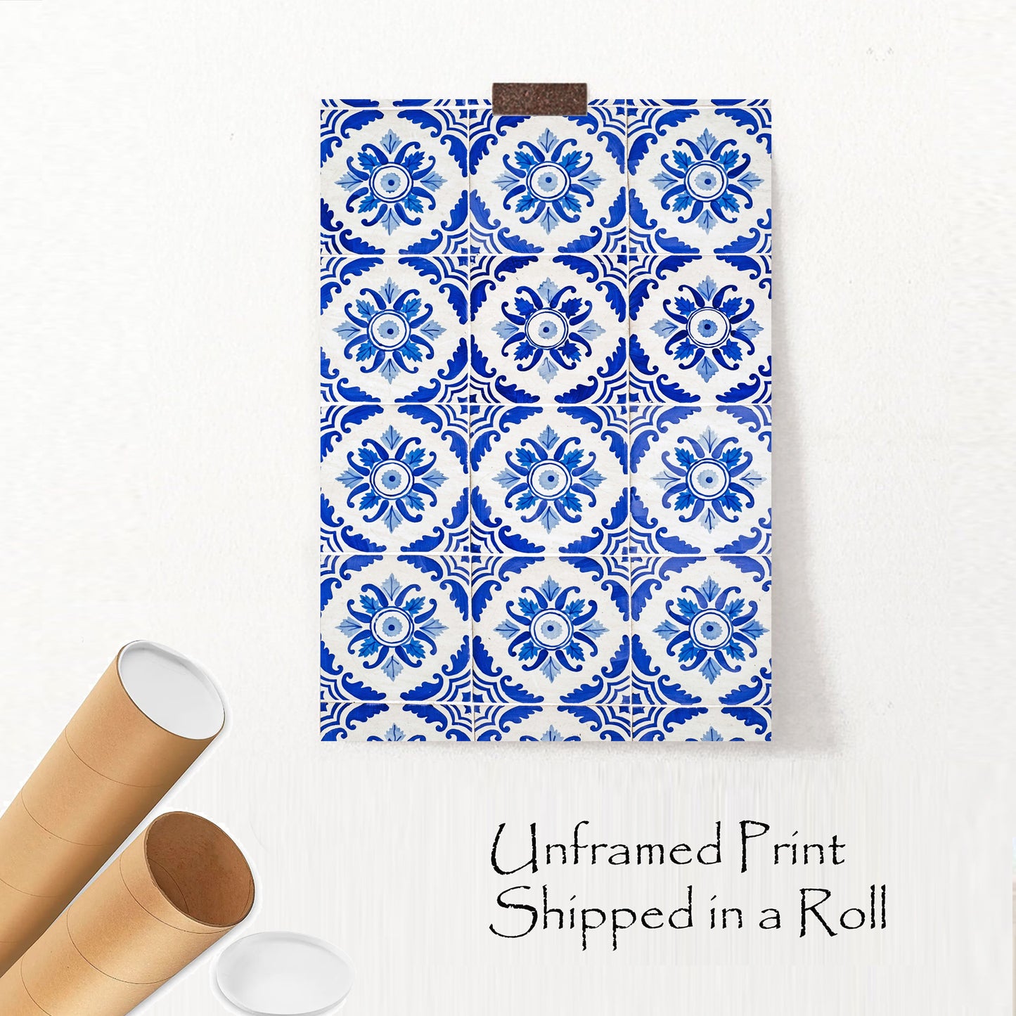 Navy Blue Geometric Ornament Wall Art | Portugal Azulejos Tiles Photo