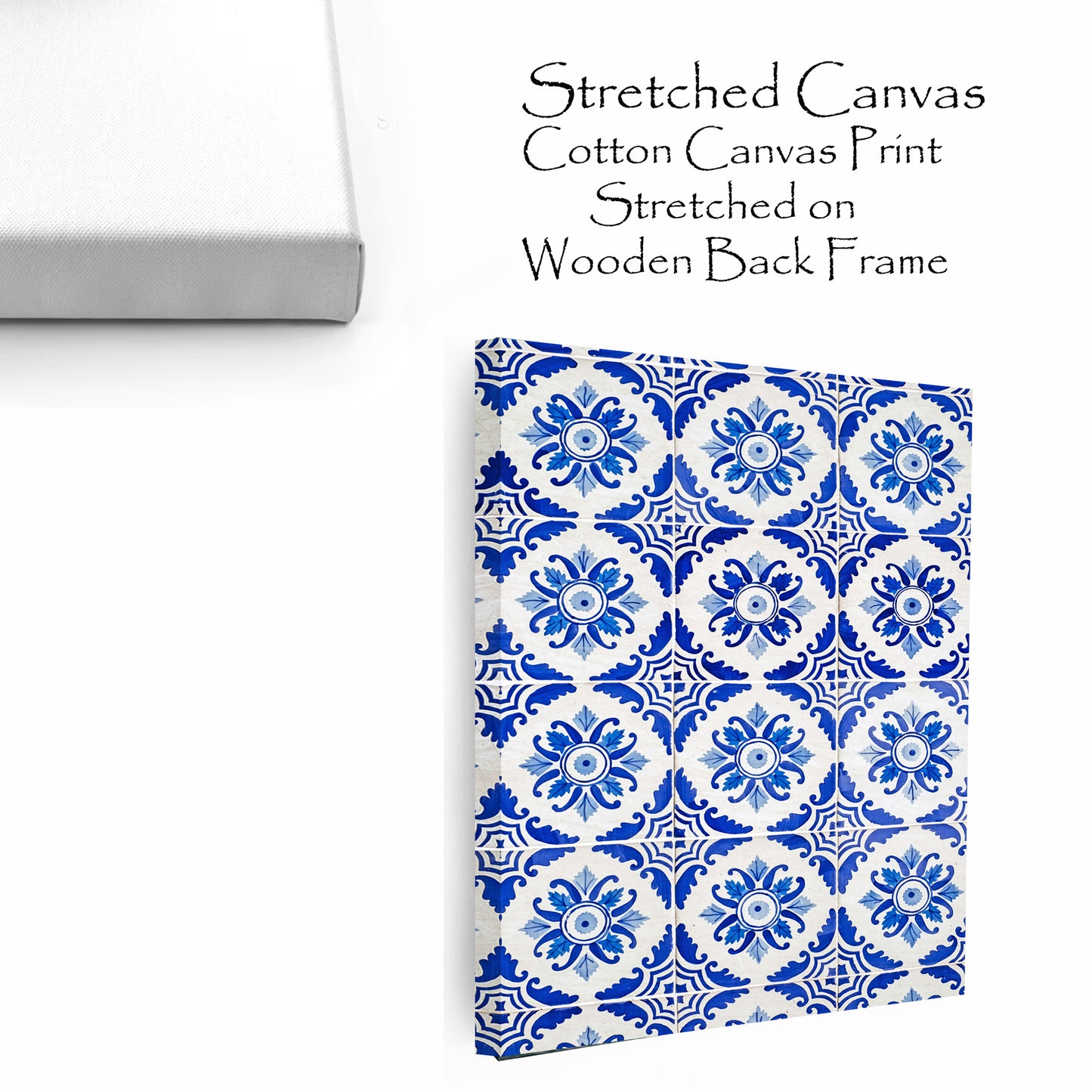 Navy Blue Geometric Ornament Wall Art | Portugal Azulejos Tiles Photo