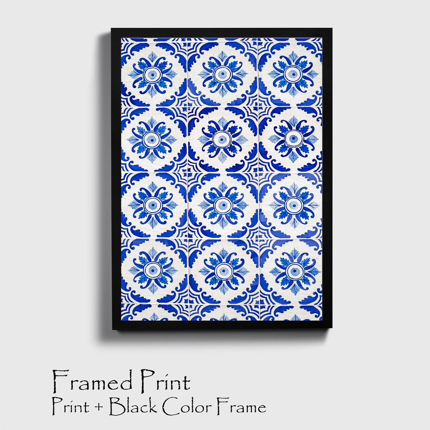 Navy Blue Geometric Ornament Wall Art | Portugal Azulejos Tiles Photo