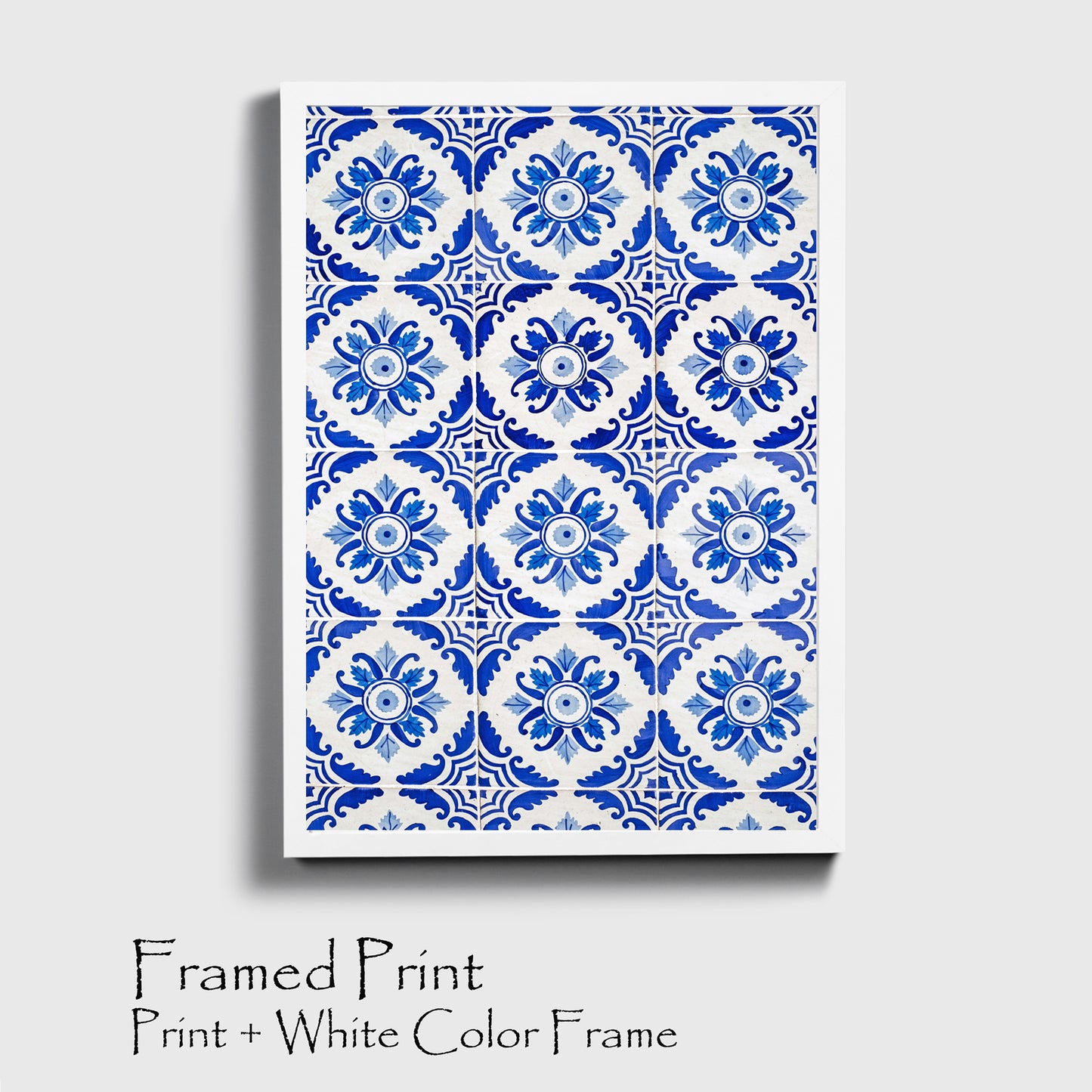 Navy Blue Geometric Ornament Wall Art | Portugal Azulejos Tiles Photo