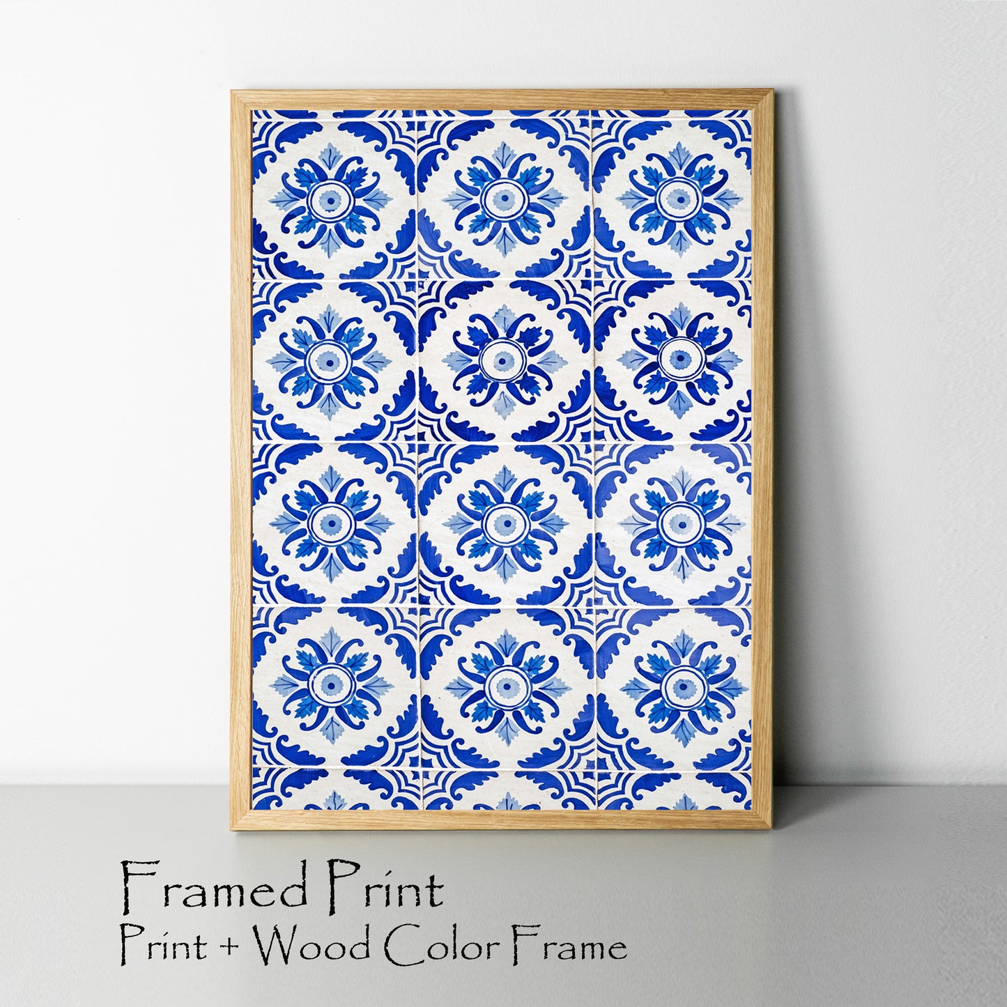 Navy Blue Geometric Ornament Wall Art | Portugal Azulejos Tiles Photo