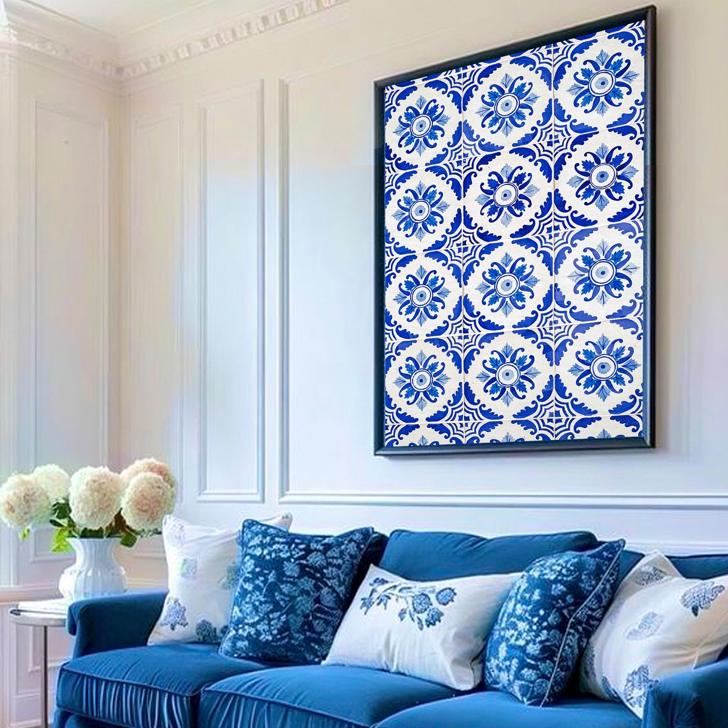 Navy Blue Geometric Ornament Wall Art | Portugal Azulejos Tiles Photo