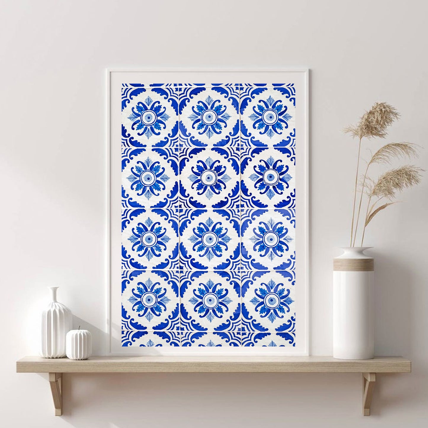 Navy blue geometric ornament wall art.