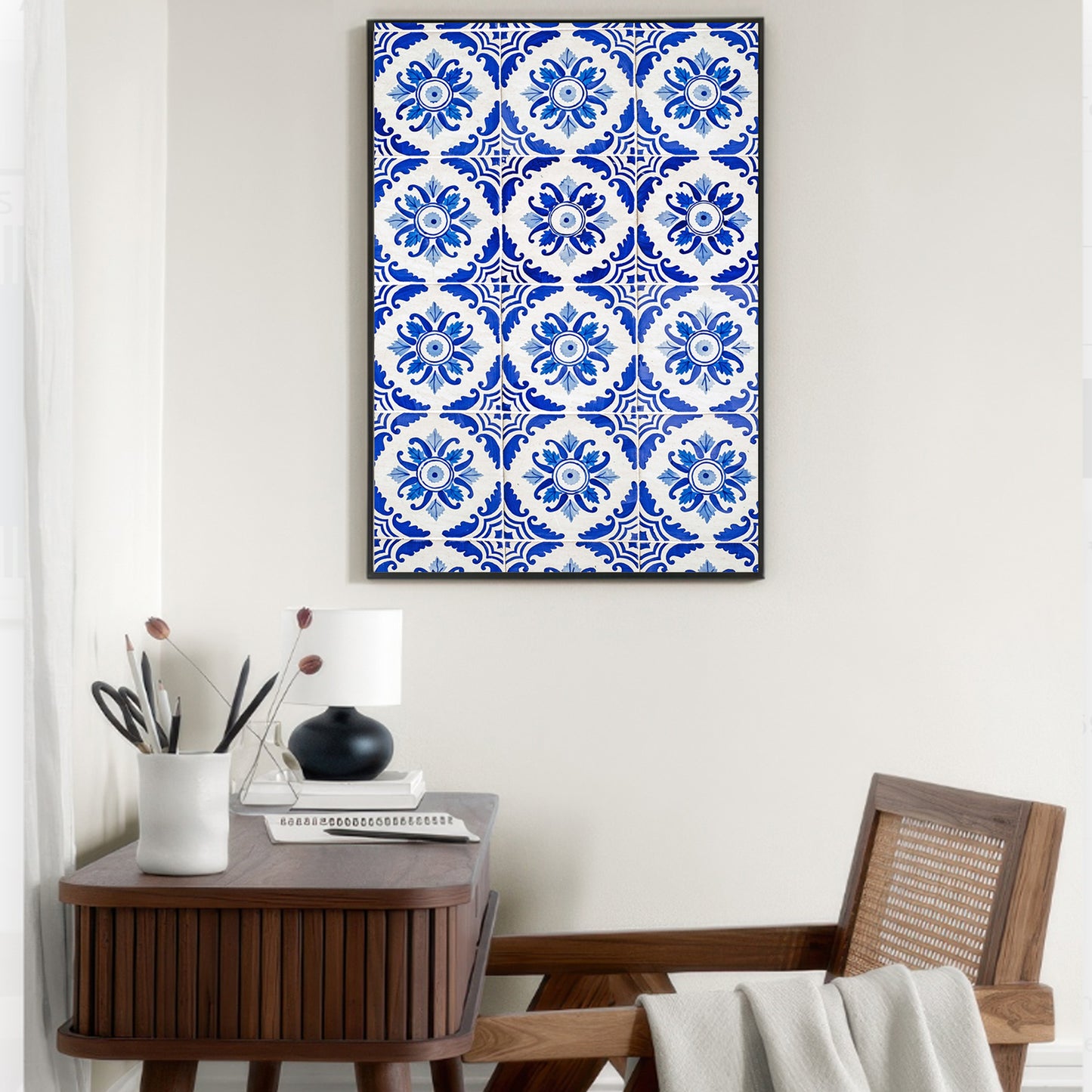 Navy Blue Geometric Ornament Wall Art | Portugal Azulejos Tiles Photo