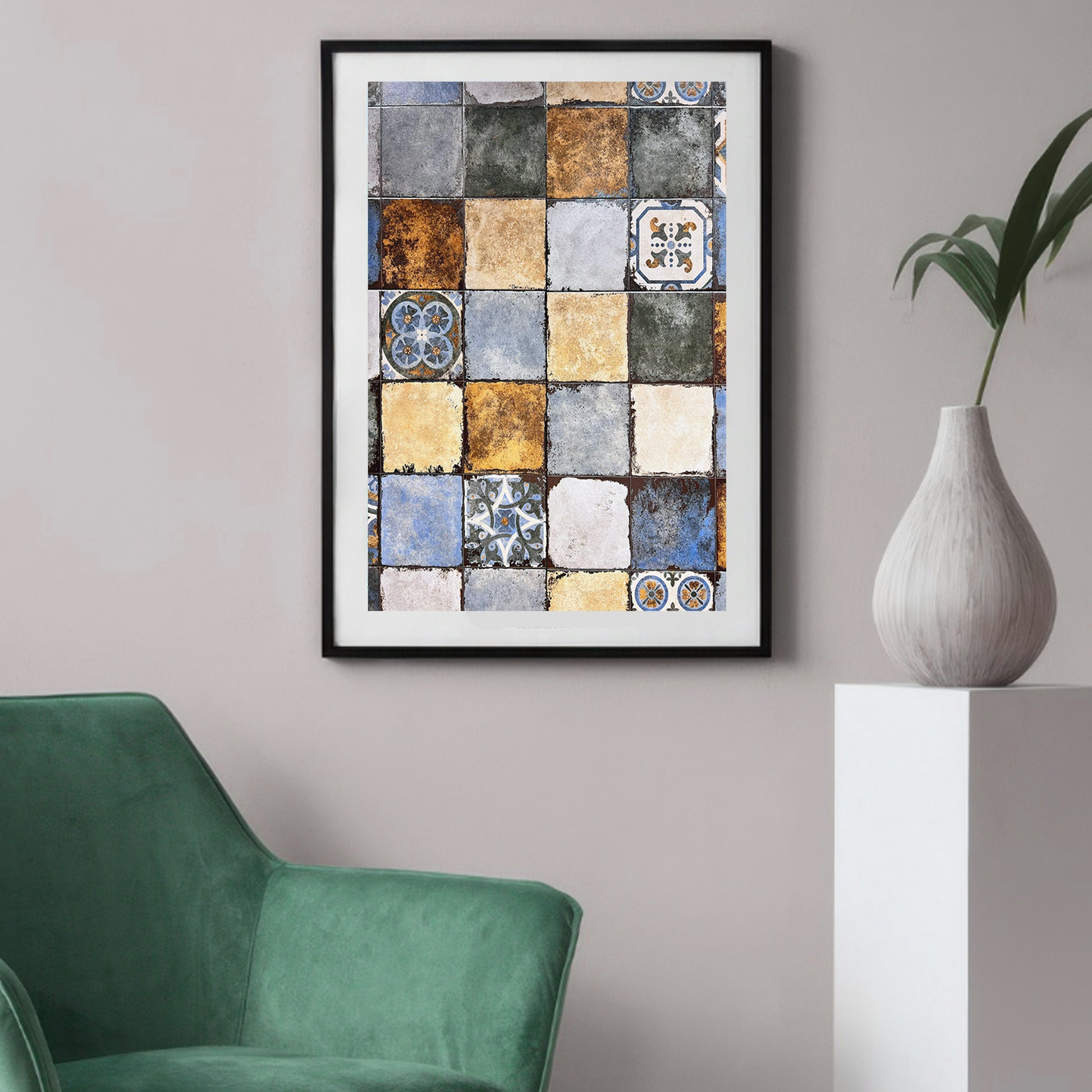 Photo of tiles in living room.
