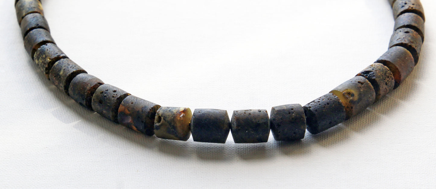 Genuine Baltic Amber Necklace, Gemstone Men's Necklace, Black Amber Stones Necklace for Men, Handmade Amber Beads