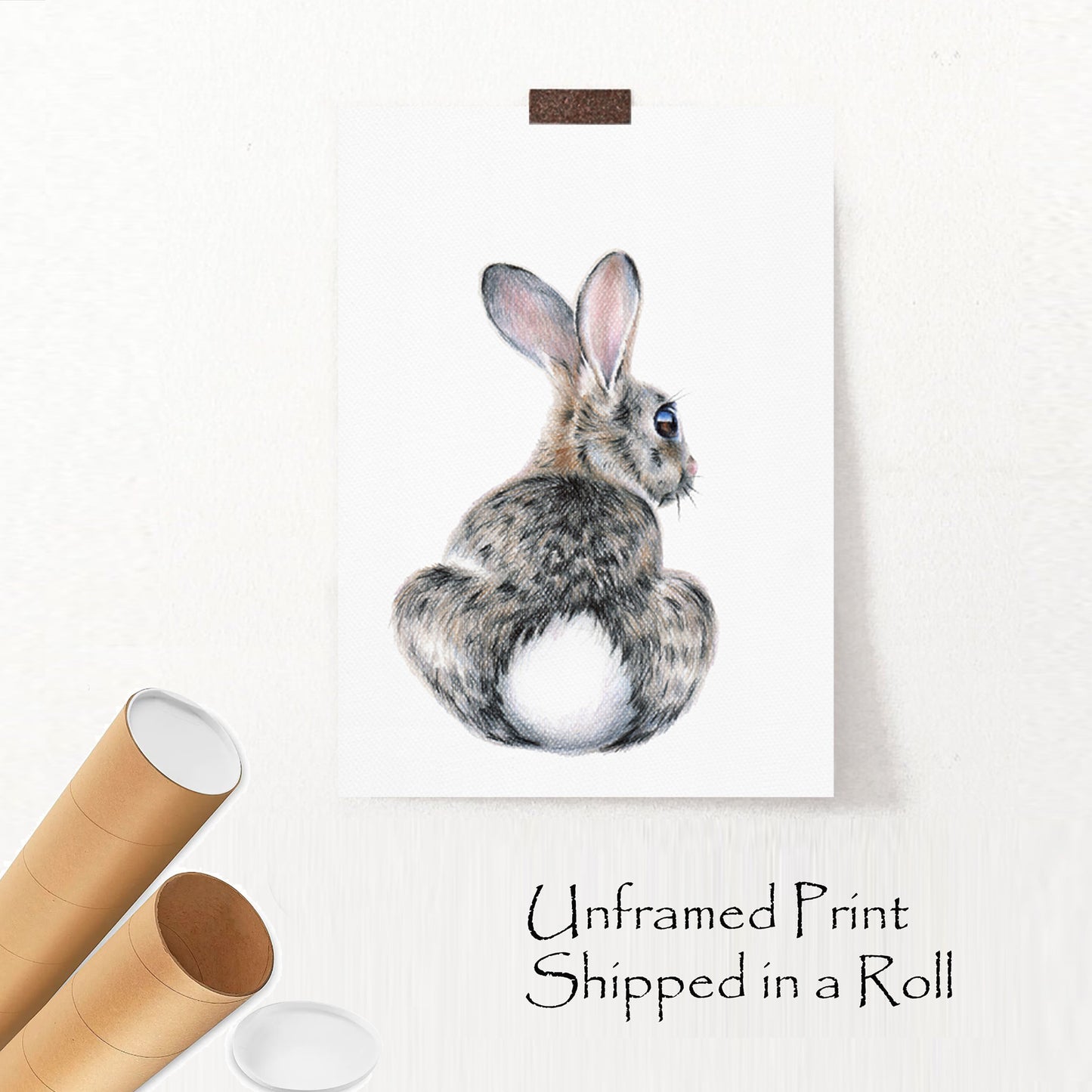 Unframed print of bunny drawing.