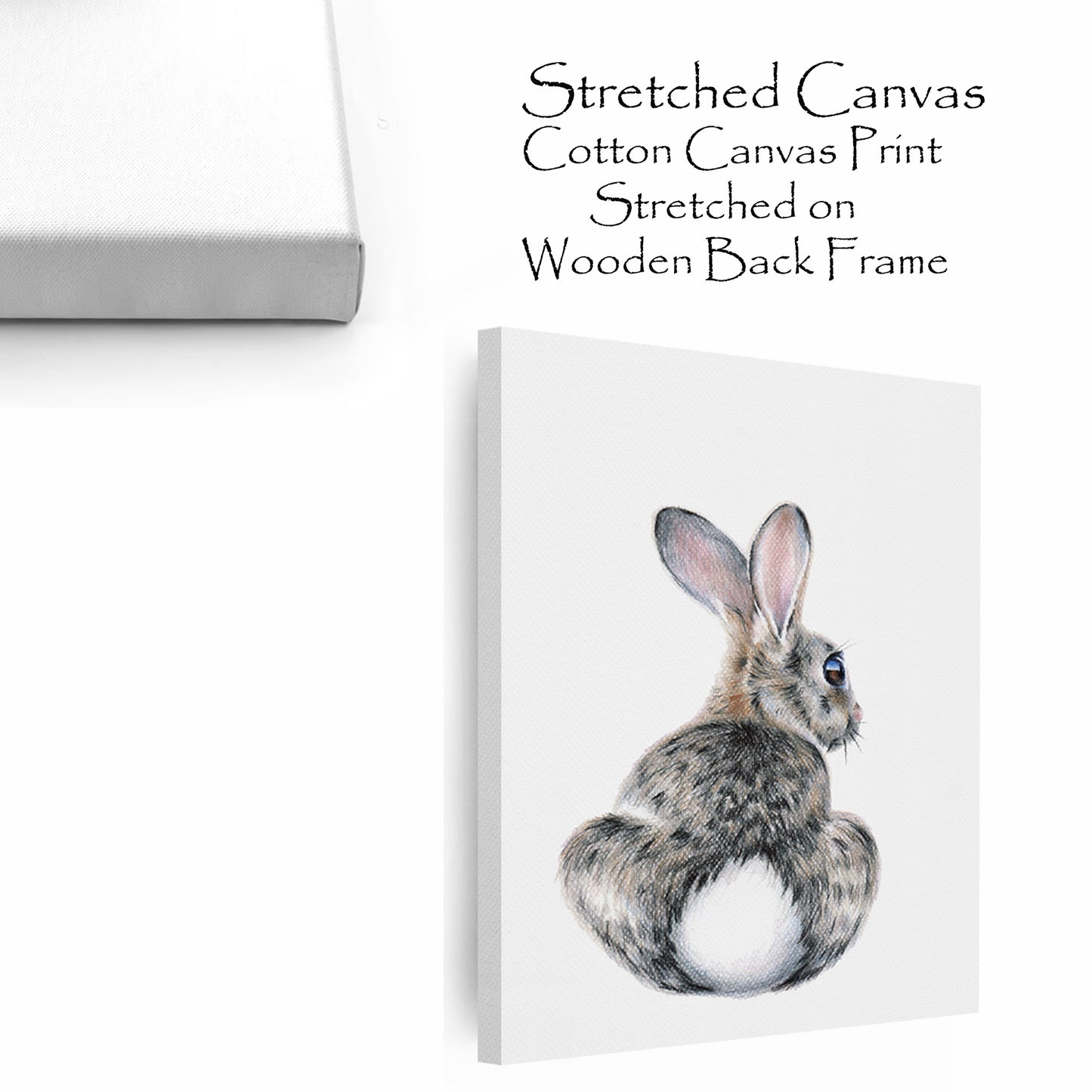 Stretched canvas with bunny picture.