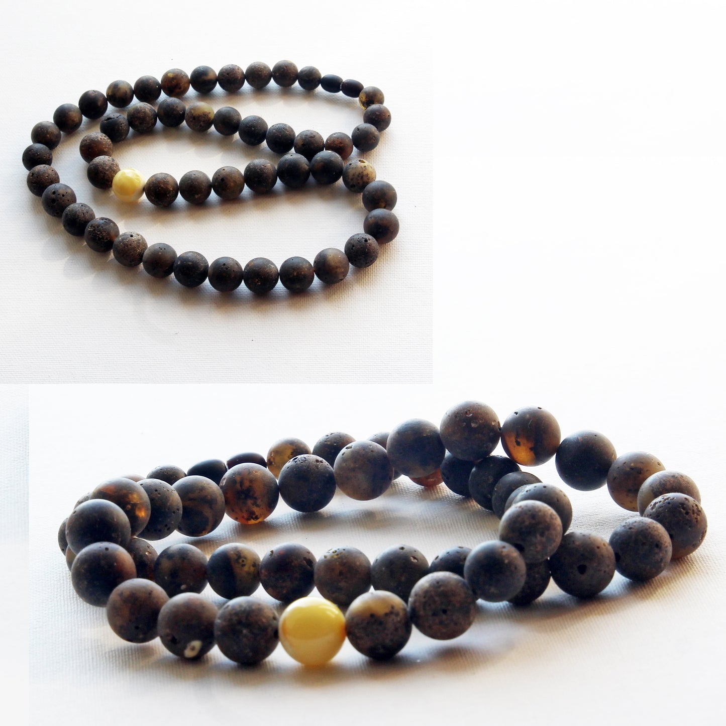 Genuine Baltic Amber Necklace, Gemstone Men's Necklace, Black Amber Stones Necklace for Men, Handmade Amber Beads