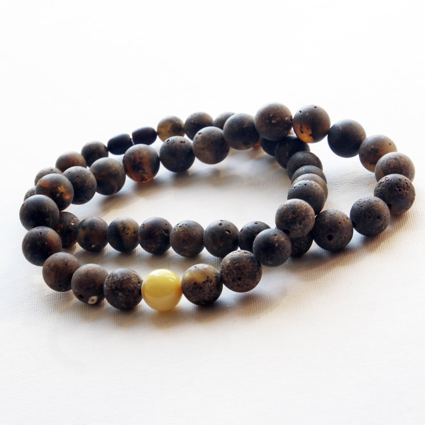 Genuine Baltic Amber Necklace, Gemstone Men's Necklace, Black Amber Stones Necklace for Men, Handmade Amber Beads
