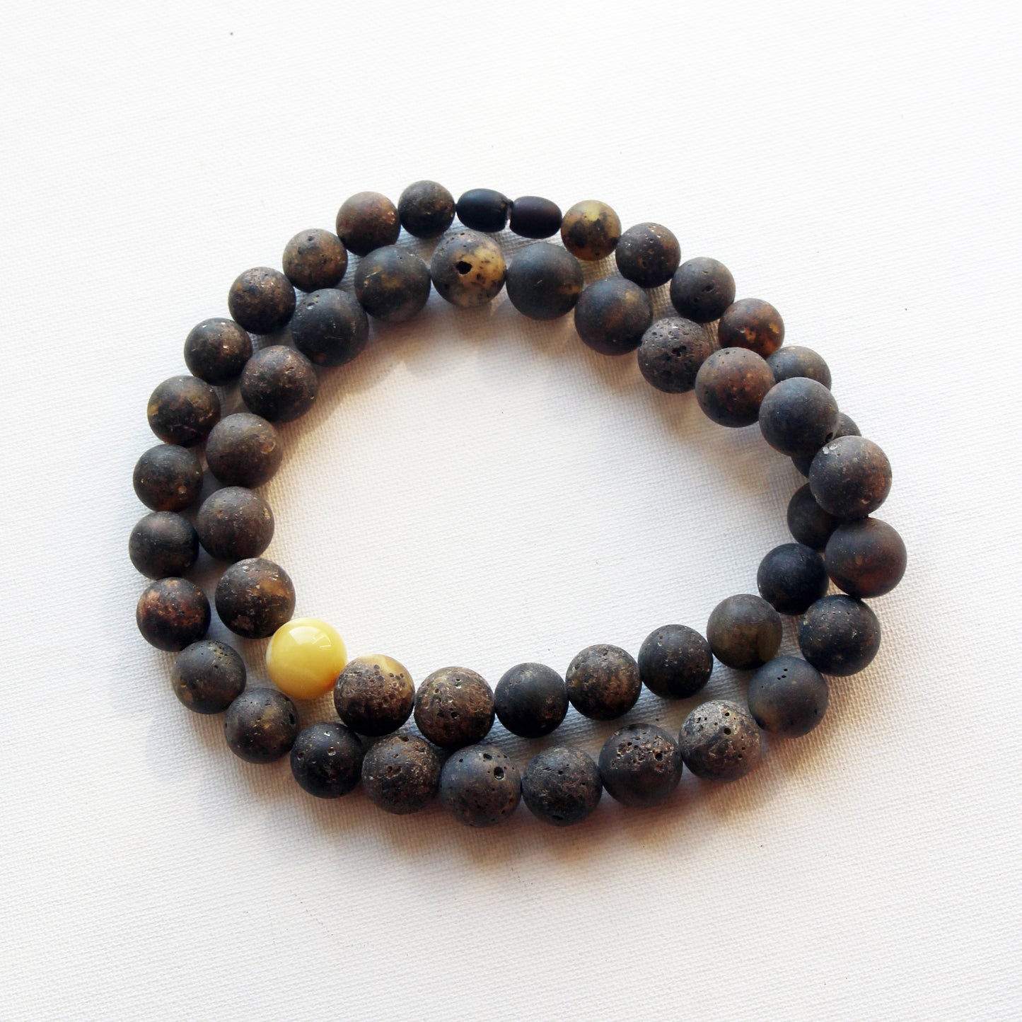 Genuine Baltic Amber Necklace, Gemstone Men's Necklace, Black Amber Stones Necklace for Men, Handmade Amber Beads