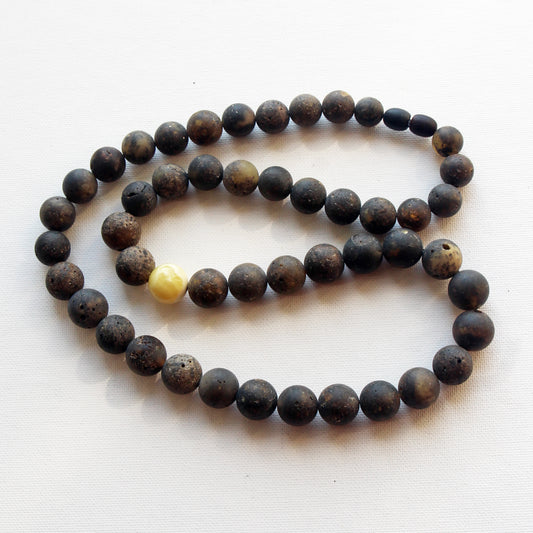 Genuine Baltic Amber Necklace, Gemstone Men's Necklace, Black Amber Stones Necklace for Men, Handmade Amber Beads