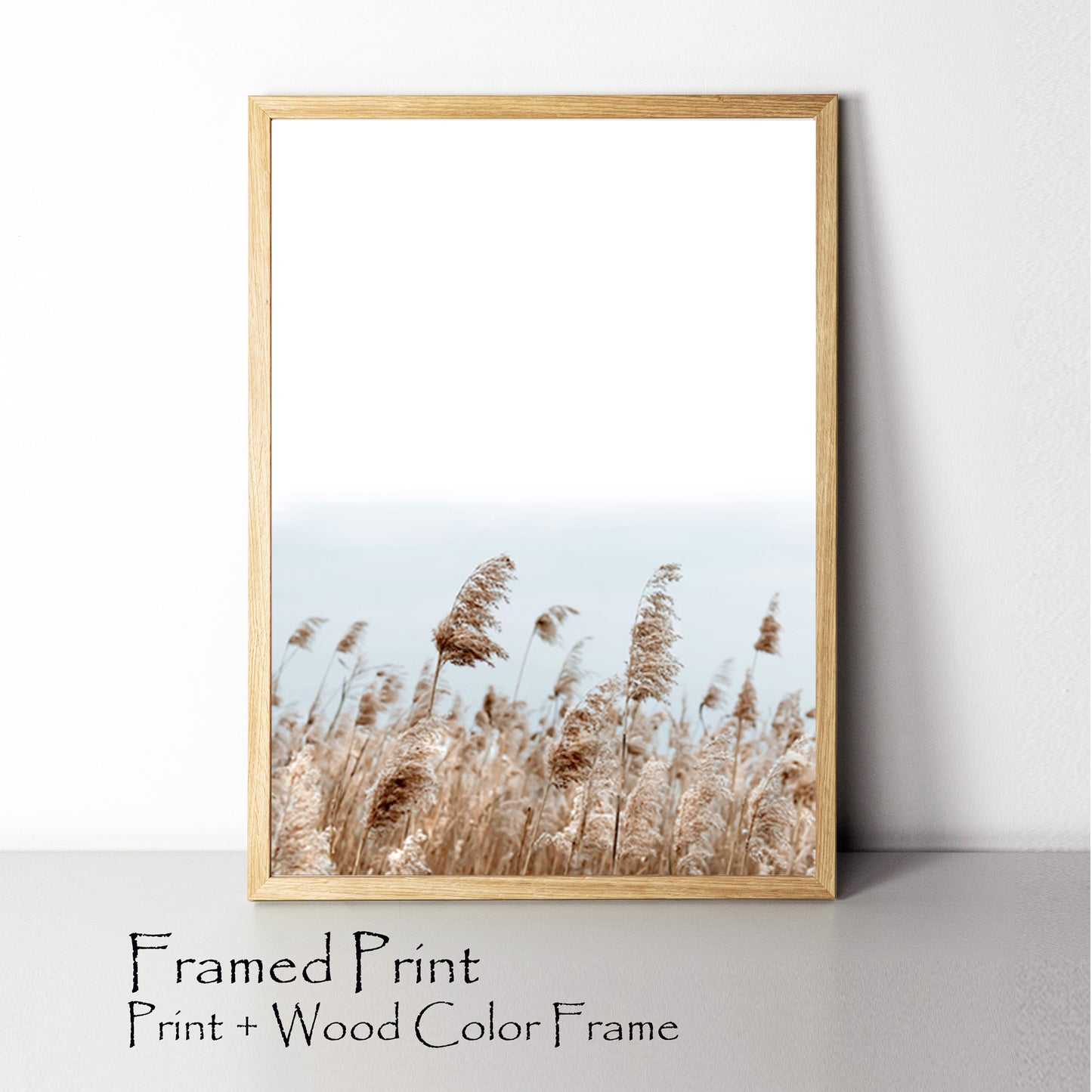 Pampa grass print in wood color frame.