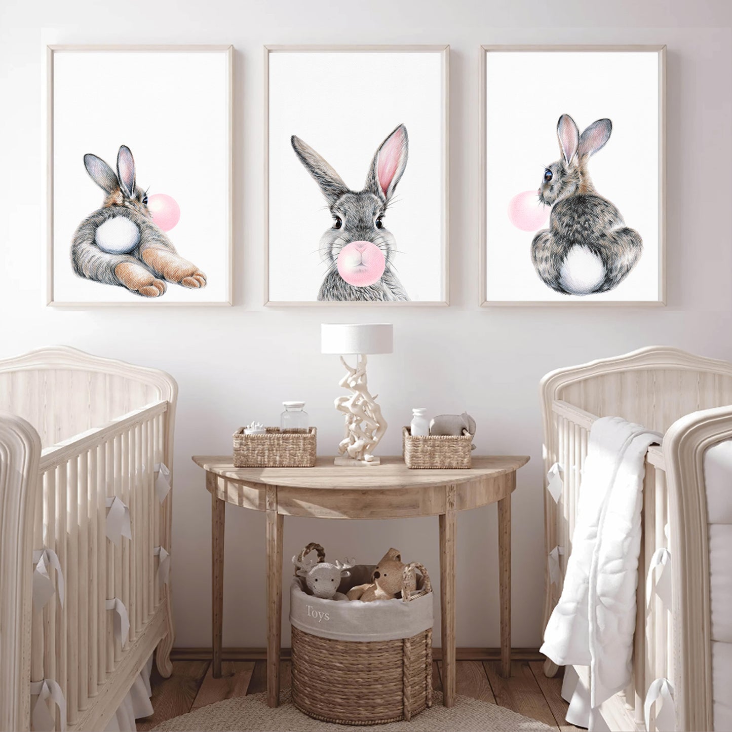Bunny print set in kids room.