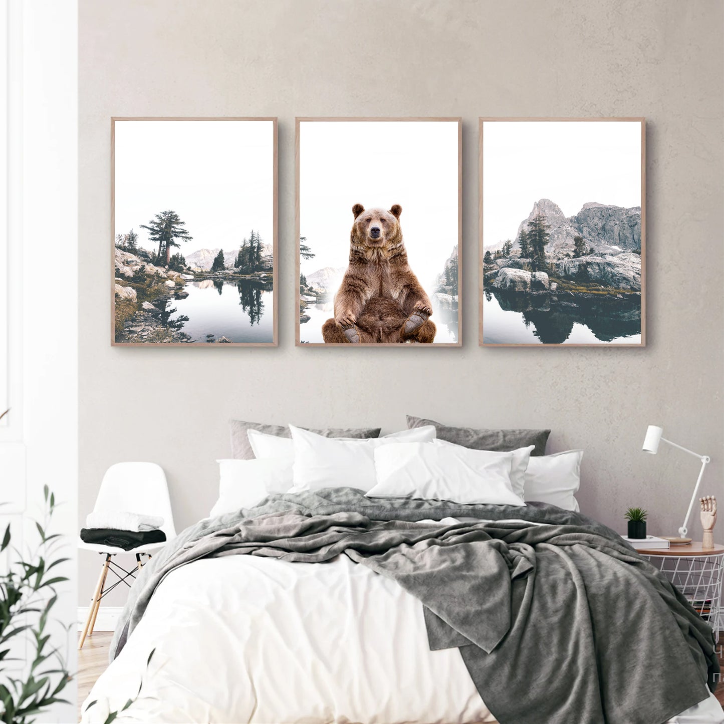 Landscape with bear framed print.
