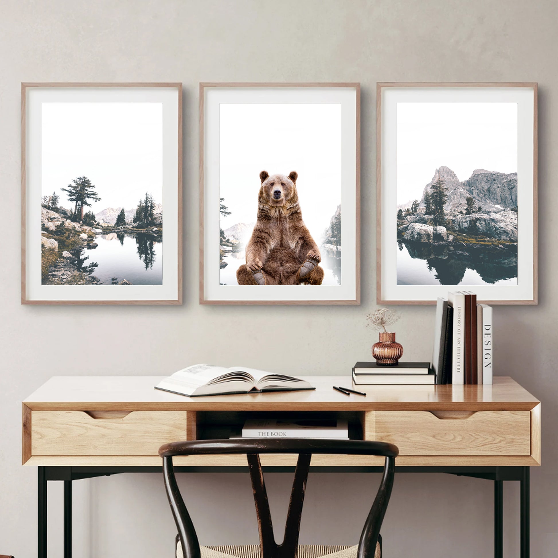 Foggy mountains wall art set.