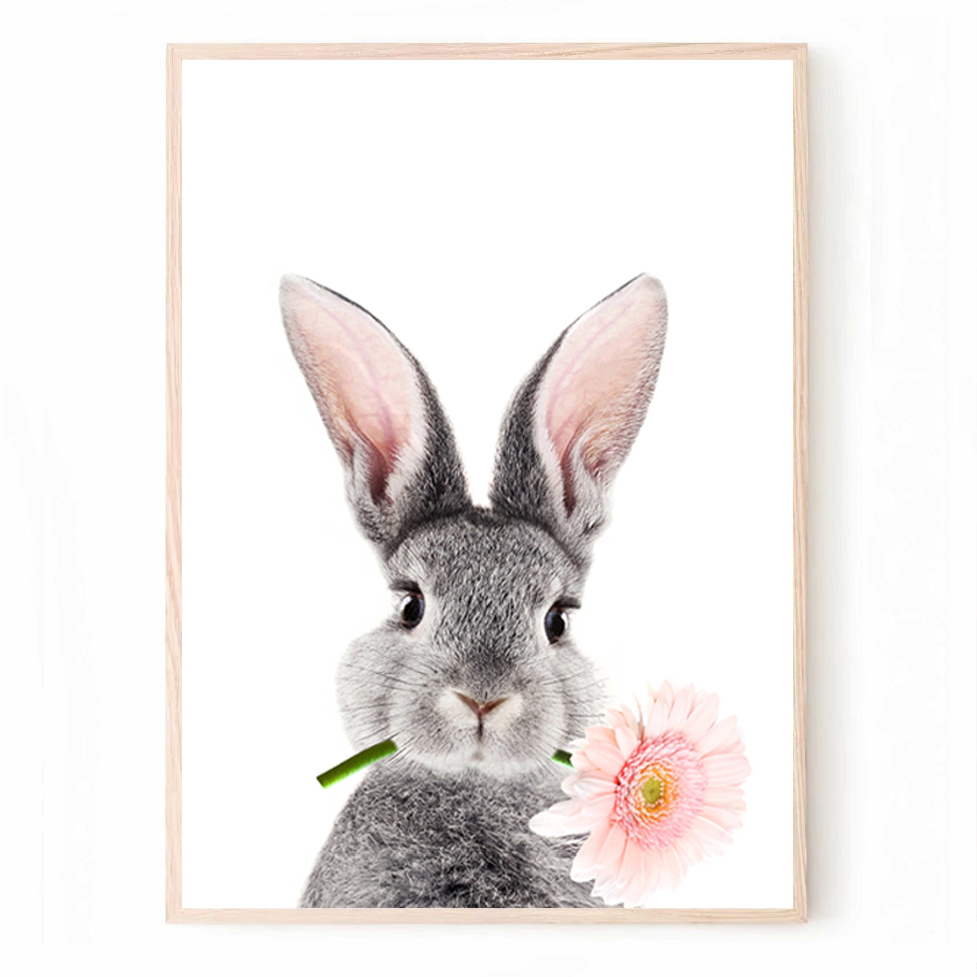 Bunny face with pink flower print.