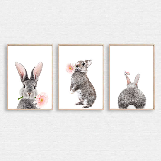 Bunny with pink flower wall art.