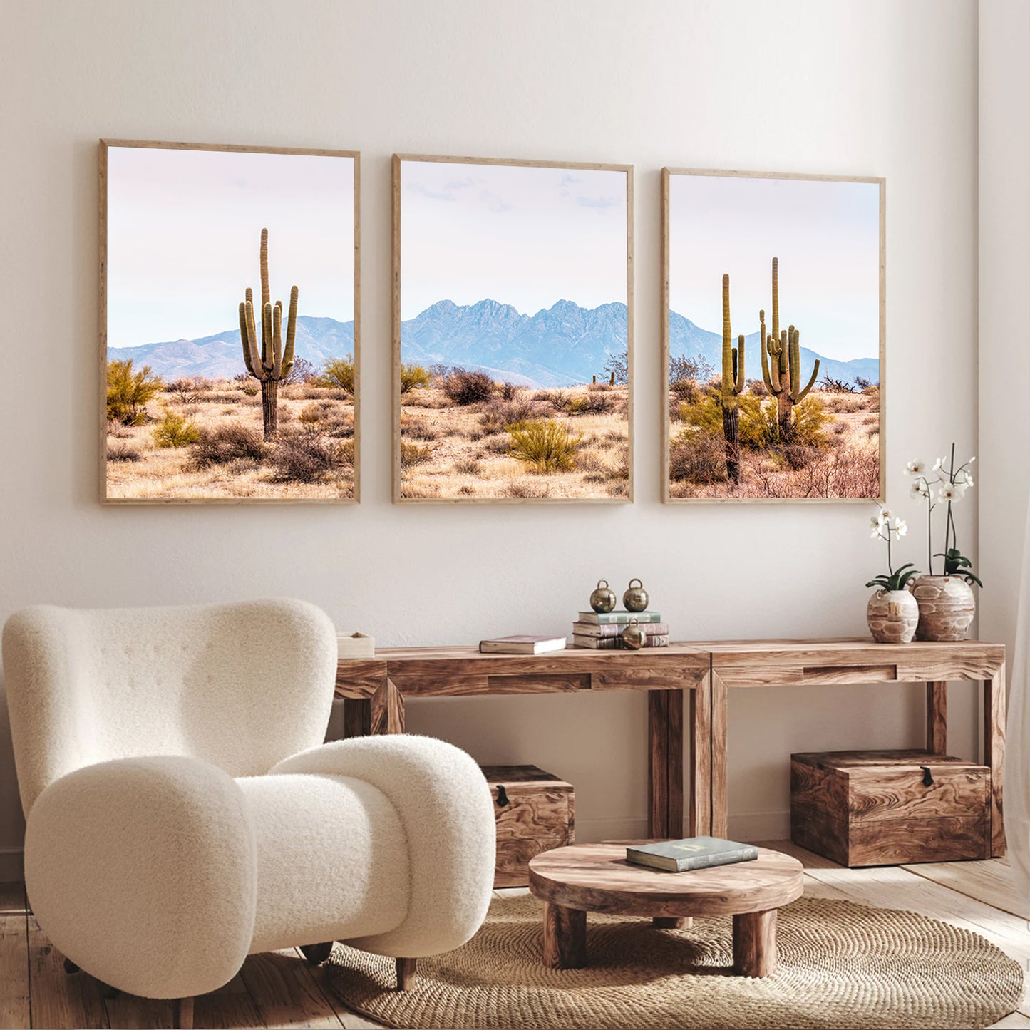 Boho wall art with cactus valley.