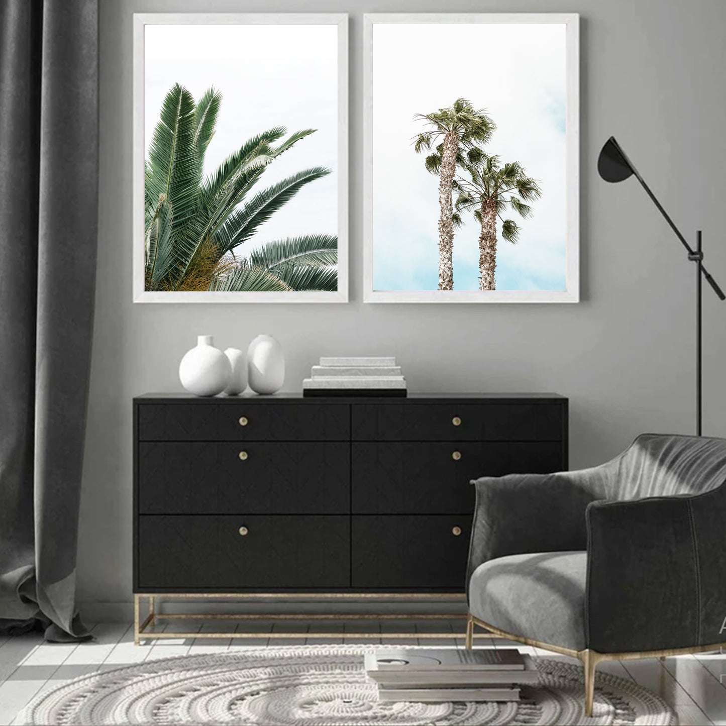 Palm Tree Poster Set of 2 Piece, Tropical Plant Leaves, Beach Wall Art