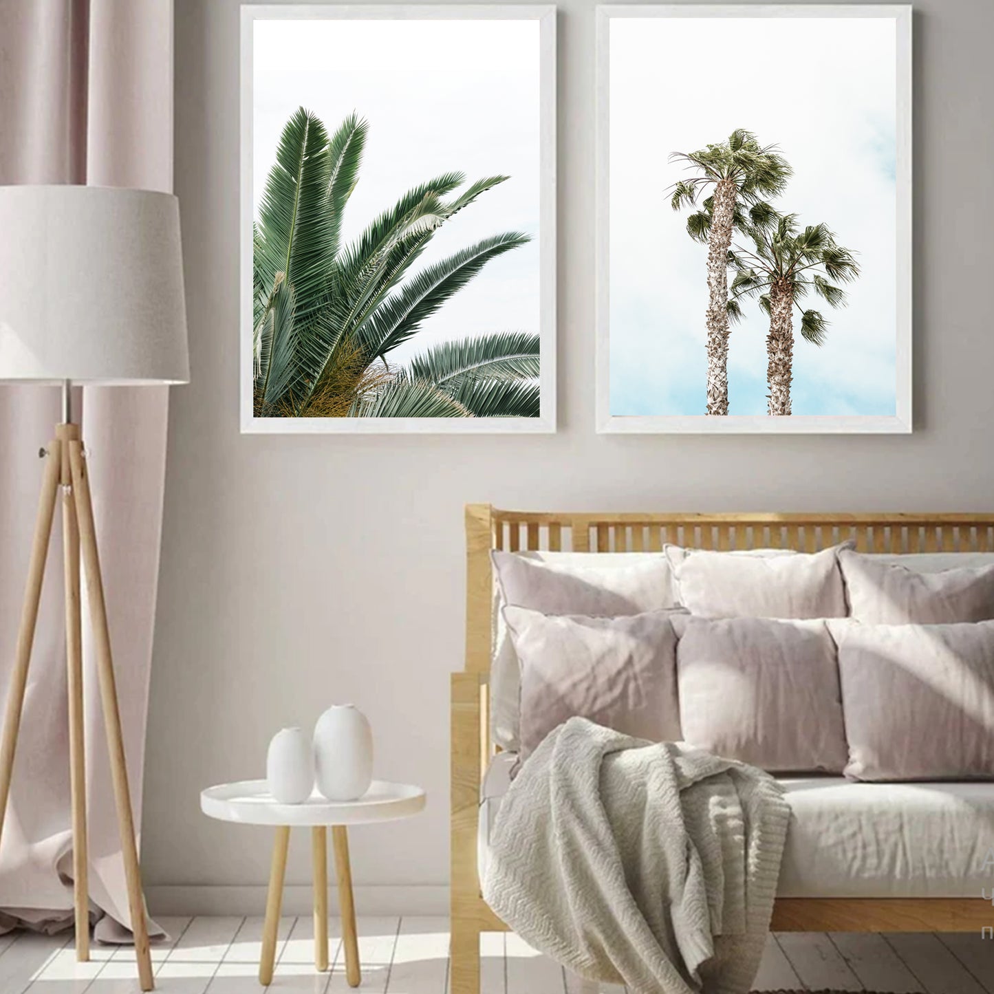 Palm Tree Poster Set of 2 Piece, Tropical Plant Leaves, Beach Wall Art