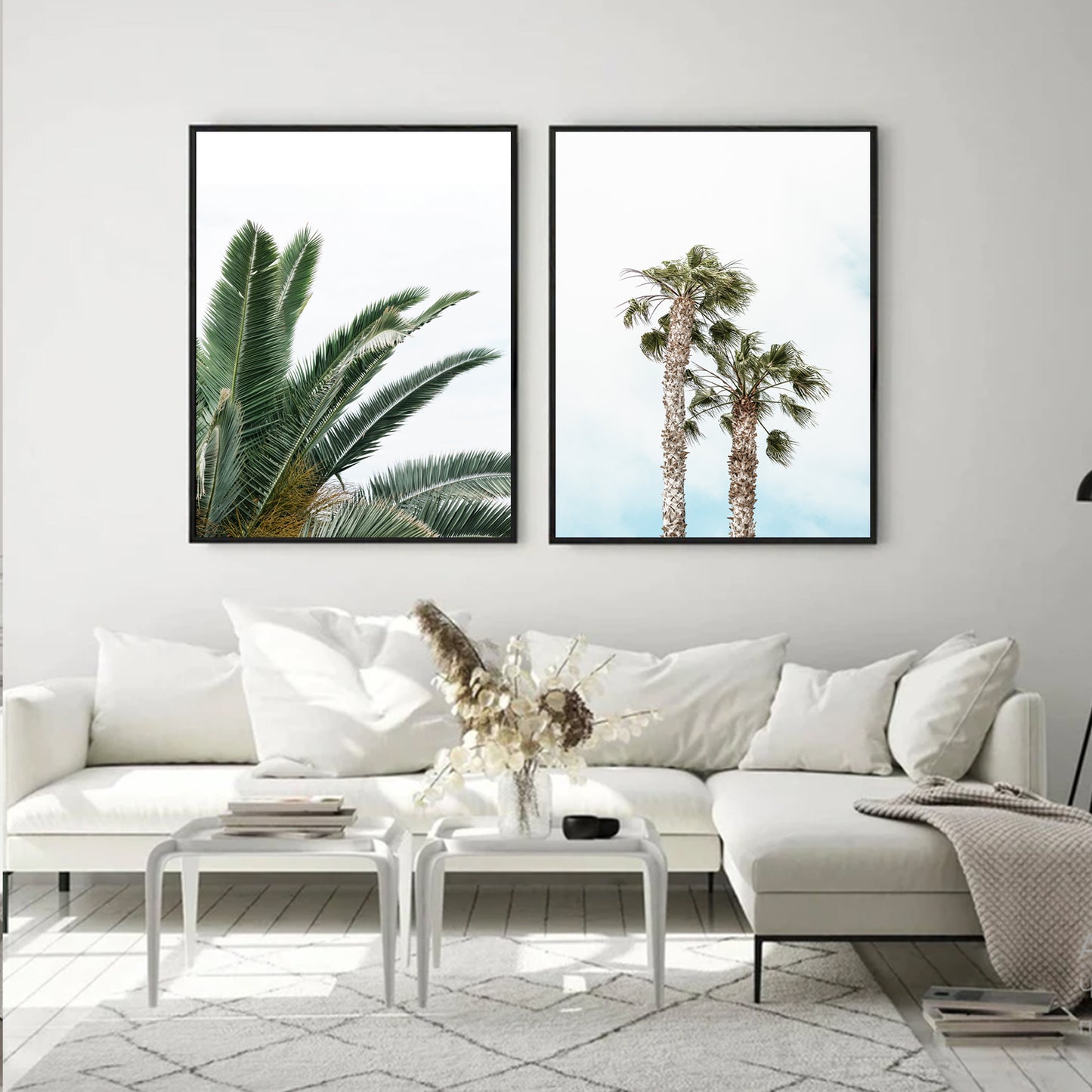 Palm Tree Poster Set of 2 Piece, Tropical Plant Leaves, Beach Wall Art