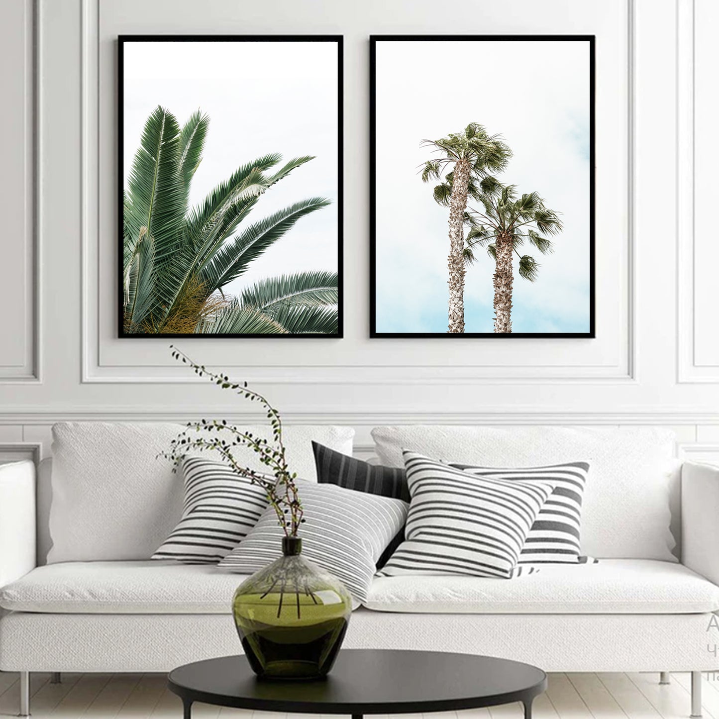 Palm Tree Poster Set of 2 Piece, Tropical Plant Leaves, Beach Wall Art