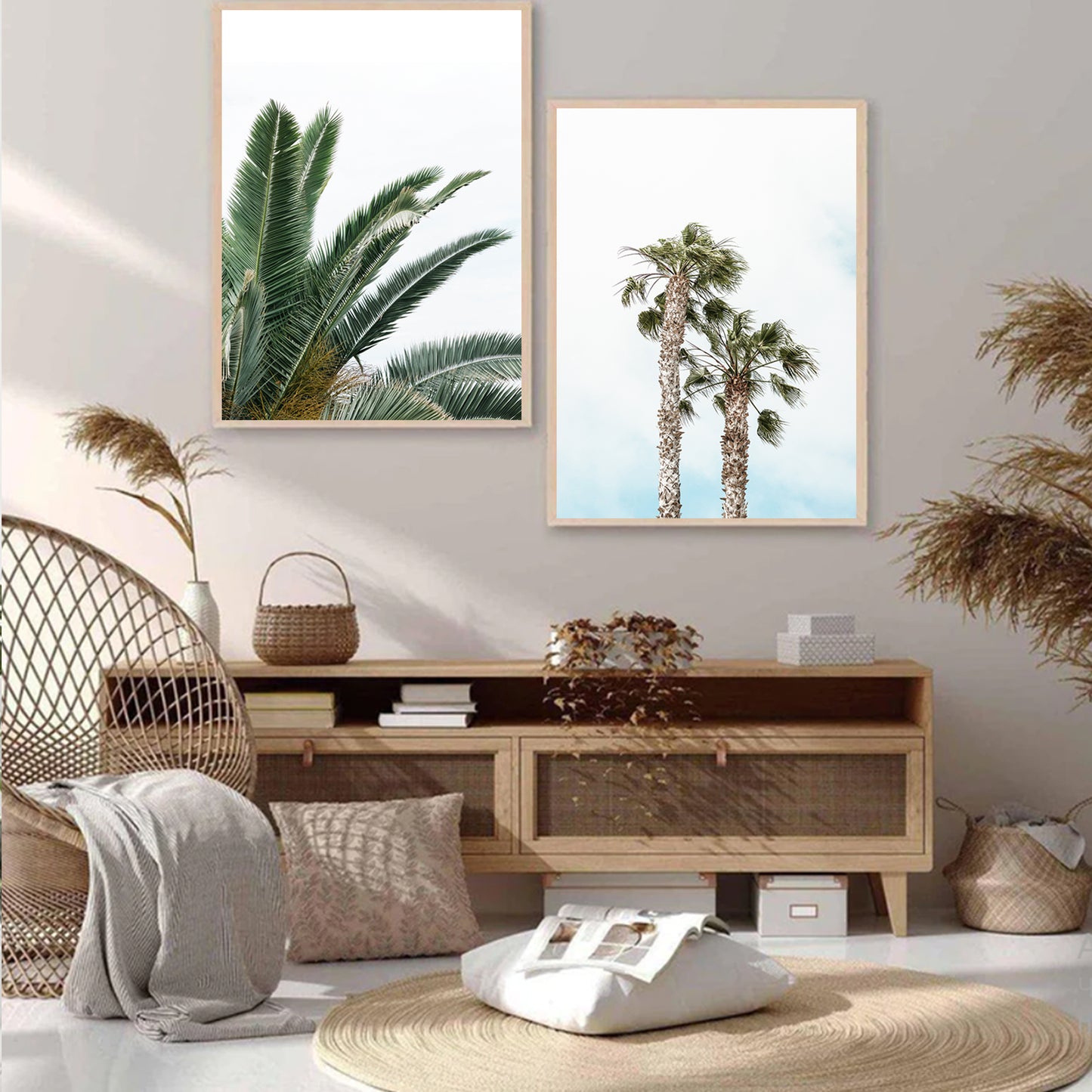 Palm Tree Poster Set of 2 Piece, Tropical Plant Leaves, Beach Wall Art