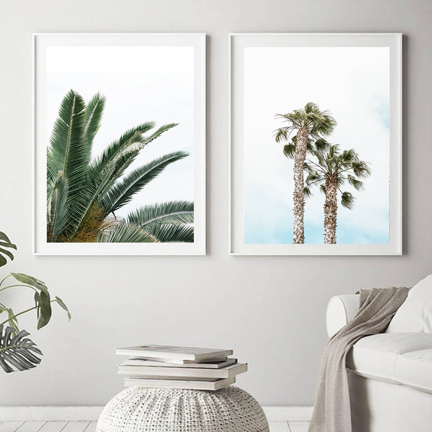 Palm Tree Poster Set of 2 Piece, Tropical Plant Leaves, Beach Wall Art