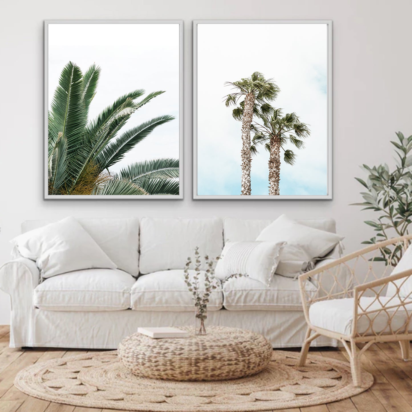 Palm Tree Poster Set of 2 Piece, Tropical Plant Leaves, Beach Wall Art