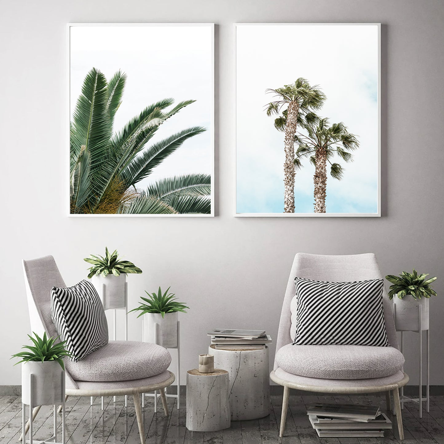 Palm Tree Poster Set of 2 Piece, Tropical Plant Leaves, Beach Wall Art